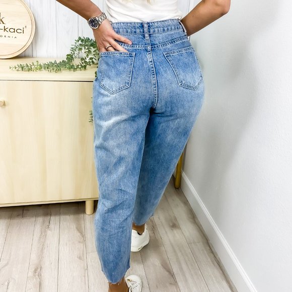 High Waist Ripped Boyfriend Jeans - Picture 6 of 8